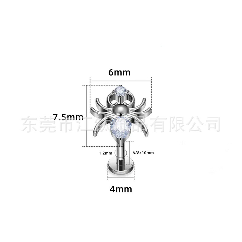 Spider Inlaid Zircon Ear Cartilage Stud G23 Titanium Alloy Body Piercing Jewelry for Men Women - Image 3