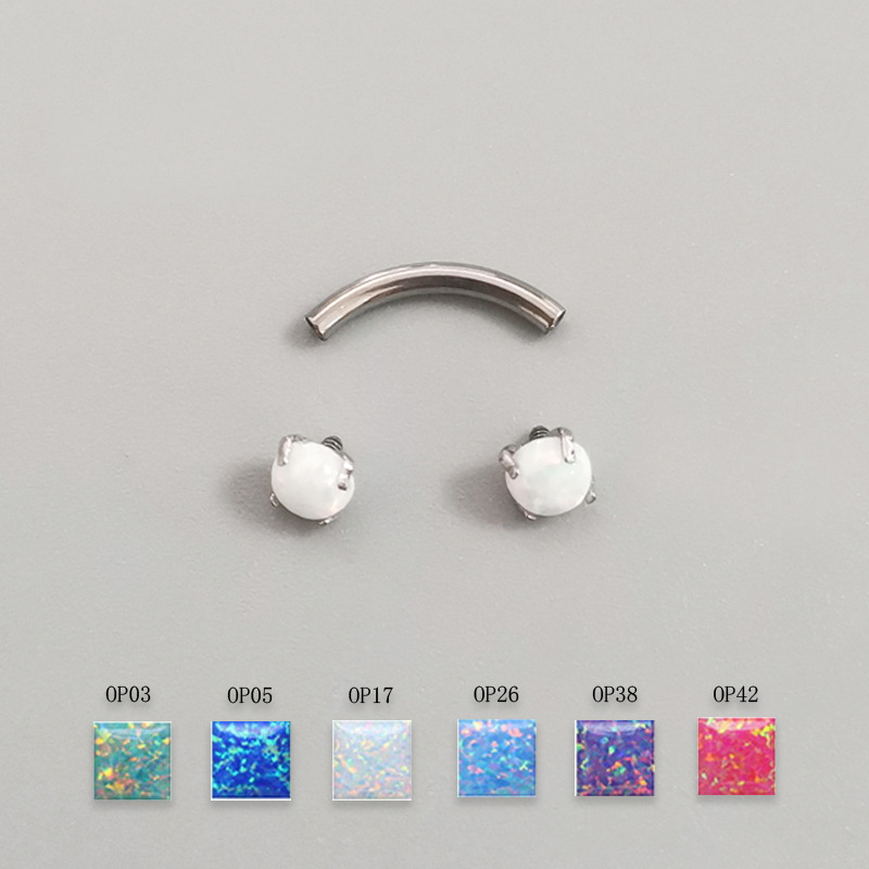 G23 Titanium Eyebrow Ring 16G Curved Barbell with Opal ASTM F136 Piercing Jewelry Inner Thread Ear Nail - Image 3