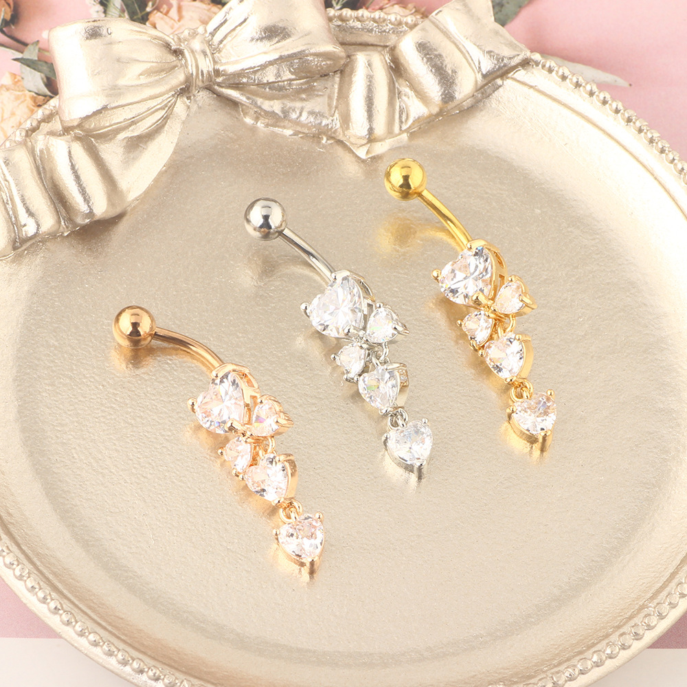 European American Fashion Double Love Inlay AAA Zircon Navel Ring Quality Belly Button Piercing Jewelry - Image 4