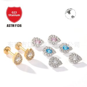 G23 Titanium Ear Nail Water Drop Inlaid Zircon Cartilage Stud Ear Piercing Jewelry