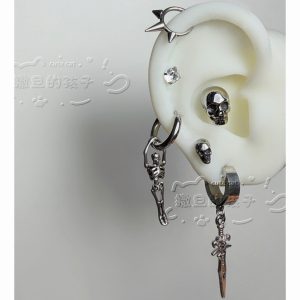 Satan's Child Titanium Steel Skull Cross Ear Studs Cartilage Tragus Lobe Piercing Set