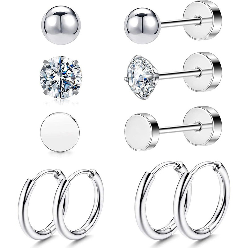 New Love Mini Ear Bone Stud Set - 10-Piece Black Stainless Steel Geometric Flower Earring Set for Women European American Cross-Border Body Piercing Jewelry - Image 2