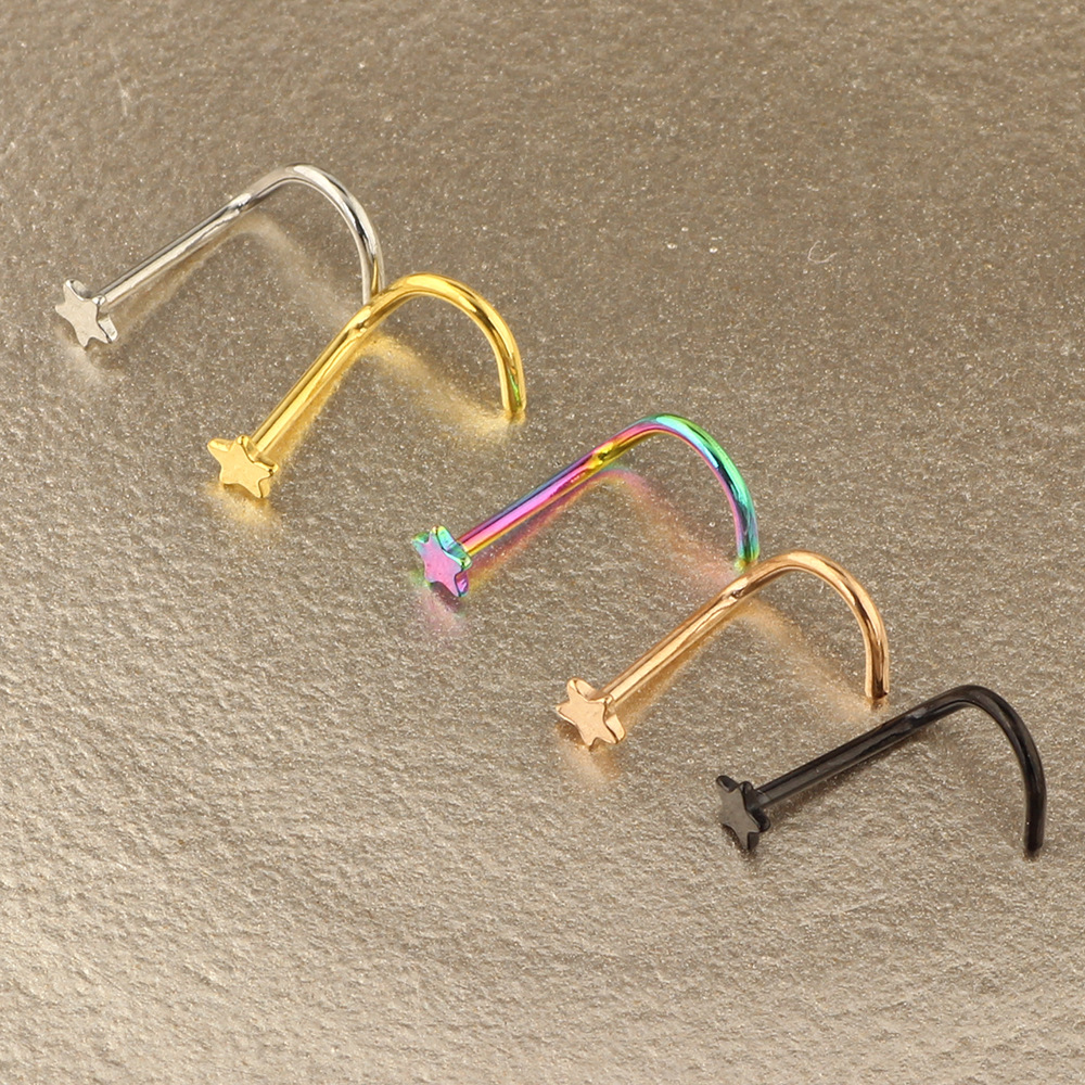 316L Stainless Steel Nose Ring Pentagram Stud Earring Nose Nail Wholesale Body Jewelry - Image 4