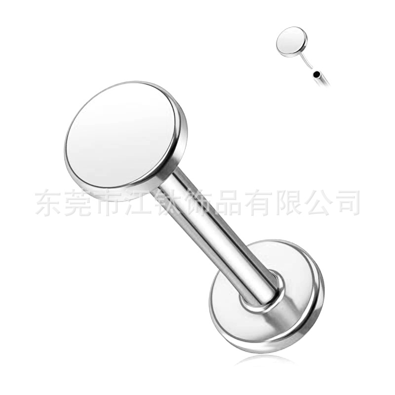 F136 Titanium Lip Labret Stud Flat Round Pancake Ear Nail Cross Border G23 Titanium Alloy Body Piercing Jewelry Ear Bone Nail - Image 5