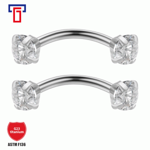 G23 Titanium Alloy Four-Prong Double-Ended Internally Threaded Curved Barbell Banana Ear Stud Nose Ring Eyebrow Stud Electroplated