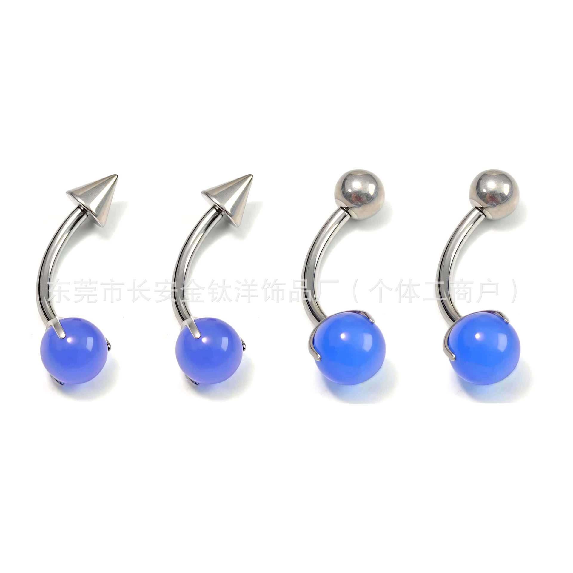 F136 Titanium Internally Threaded Three-Claw Blue Agate Pointed Cone Ball Navel Ring G23 Titanium Piercing Jewelry - Image 2
