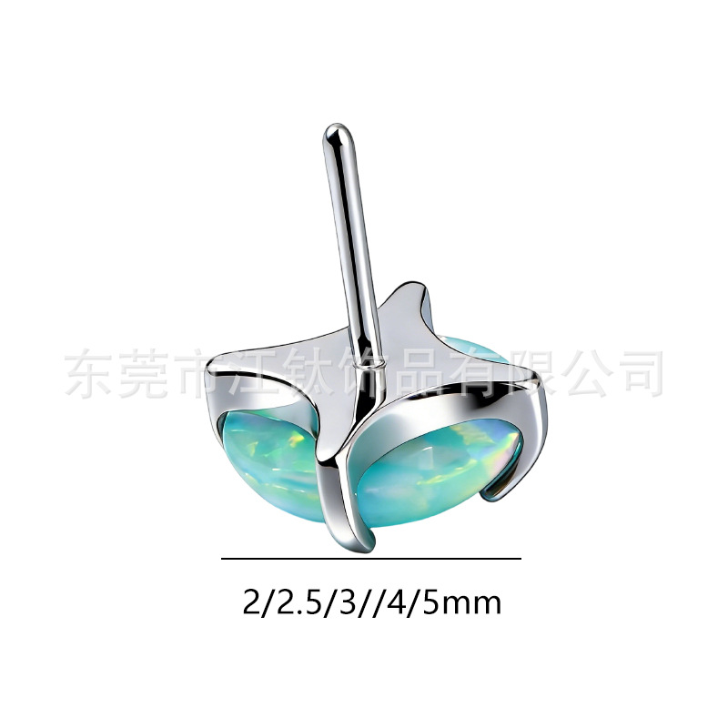 G23 Titanium Opal Ear Stud - Flat Back Labret Earring for Cartilage Helix Tragus Piercing - Image 2
