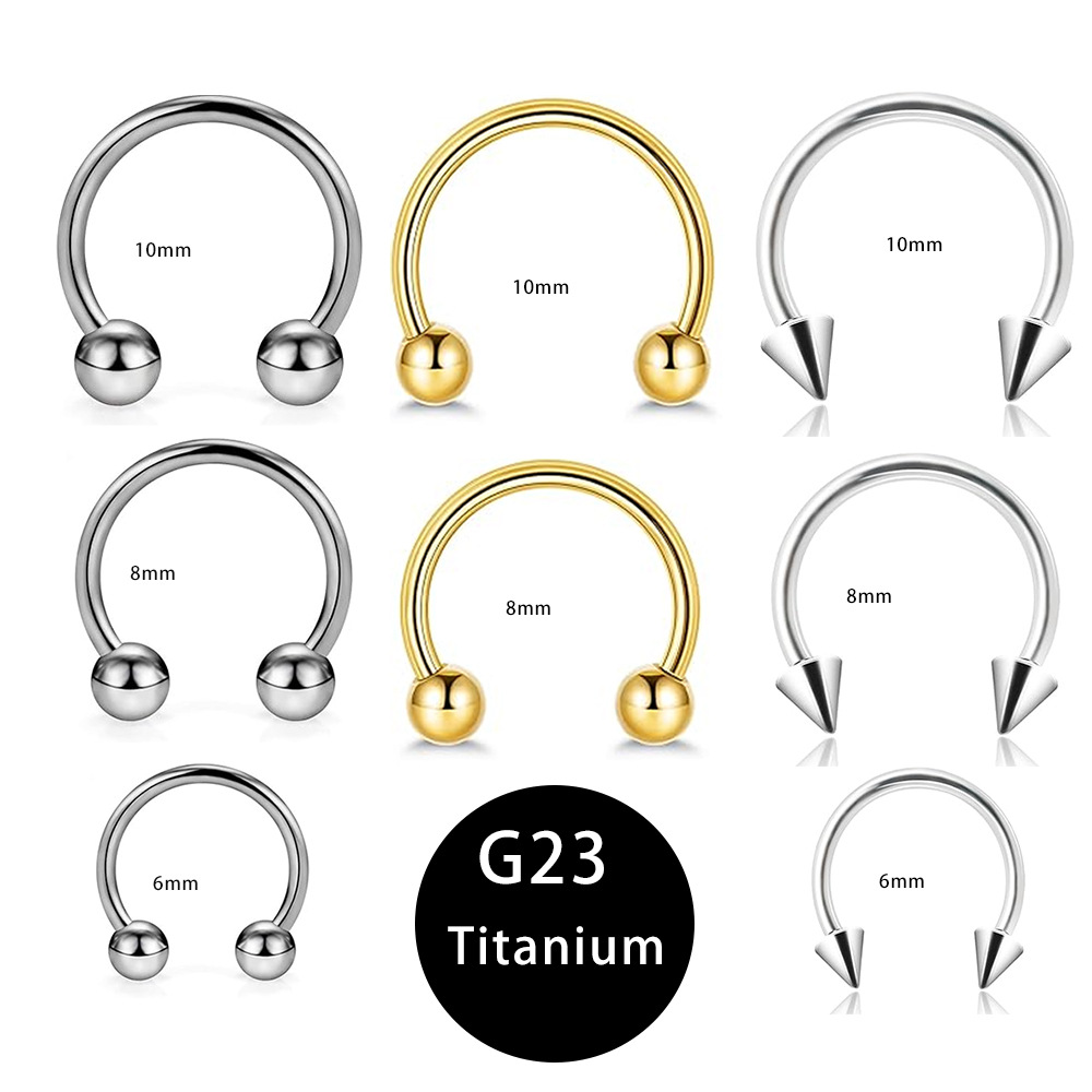 1.2x6mm G23 Titanium External Thread Nose Ring Horseshoe Ball Spike Body Piercing Jewelry Wholesale - Image 5