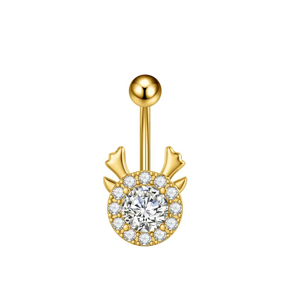 Deer Antler Navel Ring - Stainless Steel CZ Belly Button Jewelry for Women - Image 4