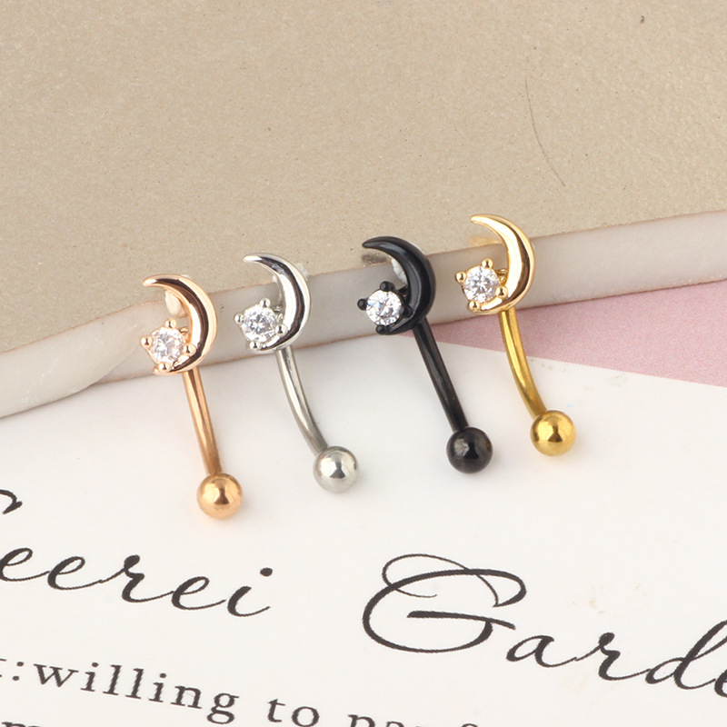 16G Stainless Steel Micro-Inlaid Zircon Moon Star Ear Stud Screw Ball Fashion Earrings for Women - Image 2
