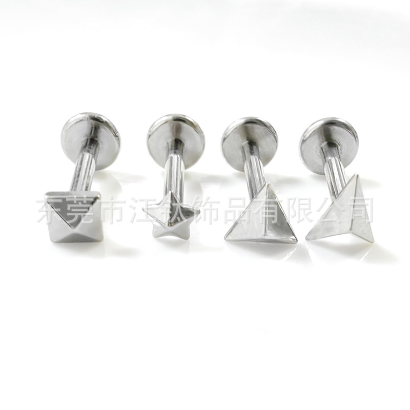 G23 Titanium Triangular Square Ear Cartilage Stud - Gold with Diamond - ASTM F136 - 1.2x12mm - Image 5
