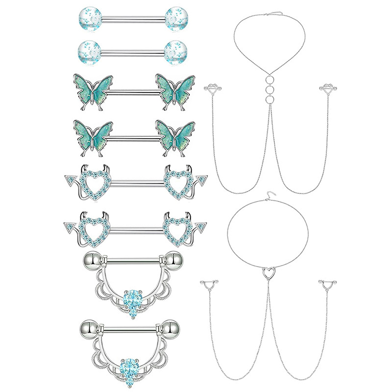 European American Style Nipple Ring - 316L Surgical Steel Body Piercing Jewelry with Butterfly Design, Zircon Nipple Jewelry, Available for Sale - Image 2