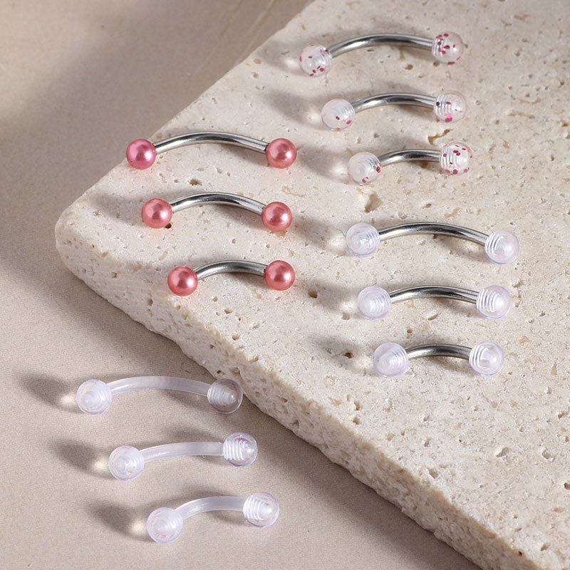 Basic Stainless Steel and Acrylic Eyebrow and Lip Piercing Set 6-10mm - 3 to 12 Pieces - Image 4