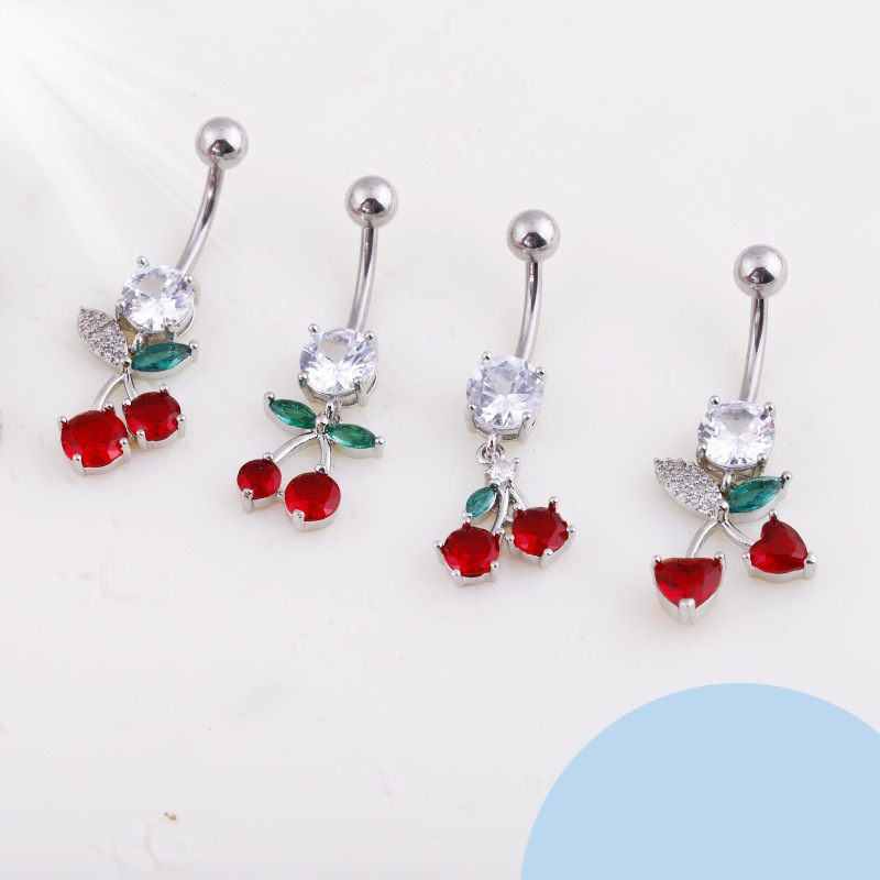 European American Copper Inlaid Zircon Colorful Fruit Collection Navel Ring Stainless Steel Belly Button Piercing - Image 3