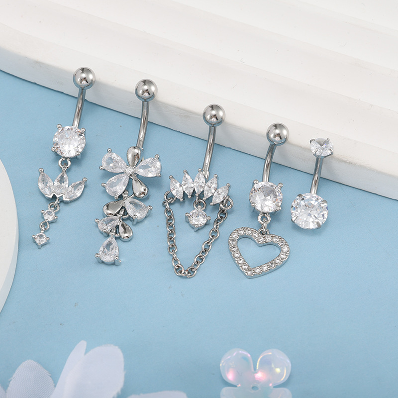 Amazon's Best-Selling 5-Piece Set Stainless Steel Belly Button Rings with Zircon Water Drop and Heart-Shaped Navel Piercing Jewelry in Stock - Image 3