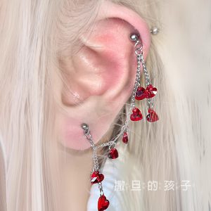 Rose Love Double Ear Hole Ear Bone Nail Titanium Steel Earrings CZ Heart Sweet Cool Wind Wholesale