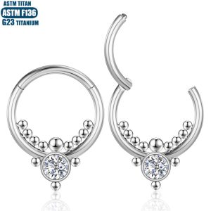 G23 Titanium Bead Cluster Nose Ring Earring Hoop Conch Cartilage Jewelry Silver CZ 1.2x12mm