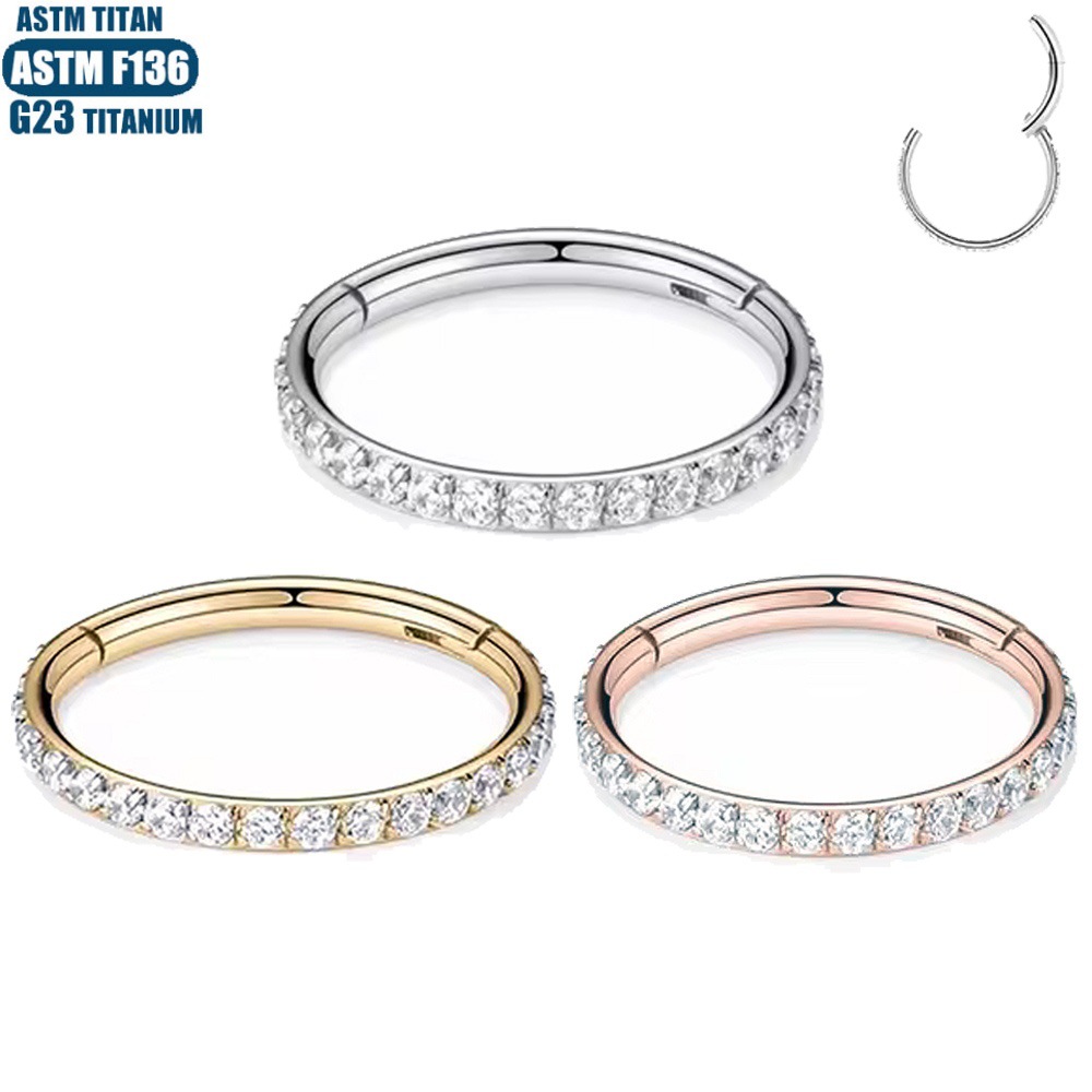 F136 Titanium Alloy Nose Ring Zircon Earrings CNC Seamless Ring Septum Piercing Ear Bone Ring - Image 4
