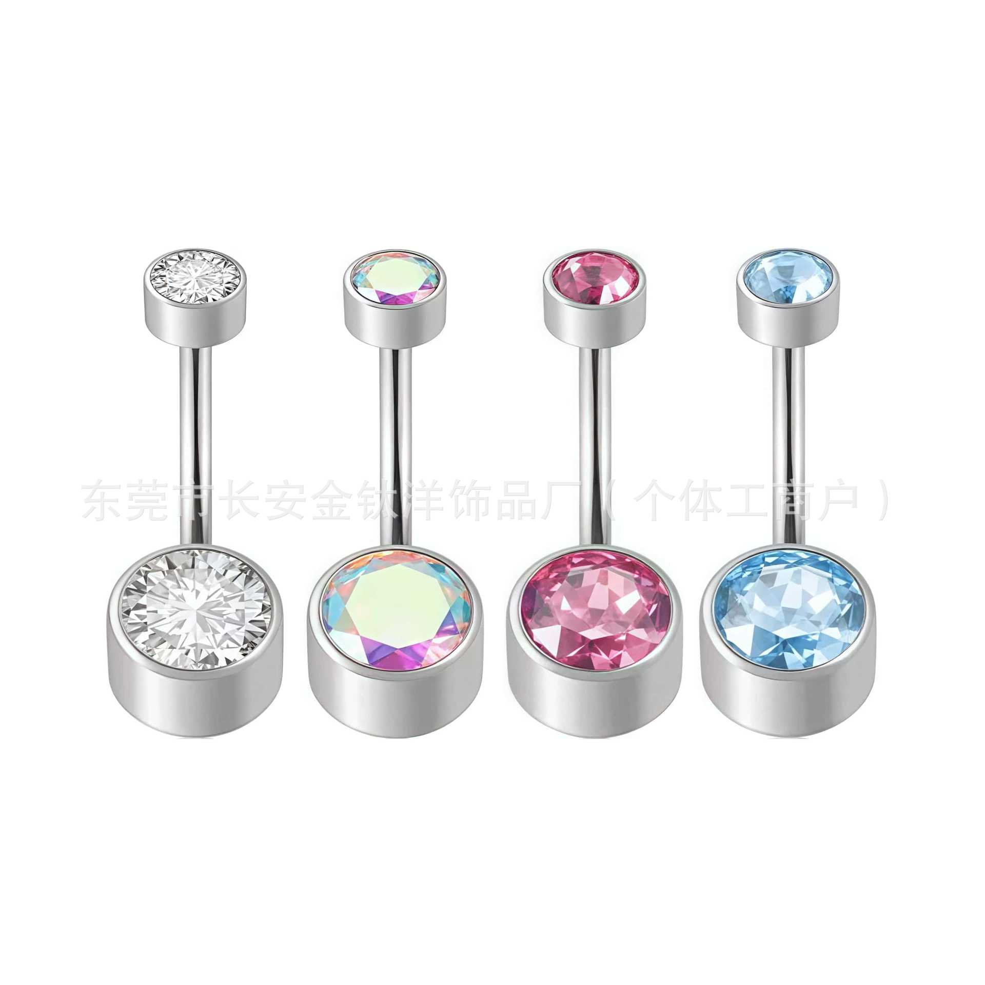 F136 Titanium Internal Thread Cylindrical Navel Ring with 5A Zircon G23 Titanium Body Piercing - Image 5