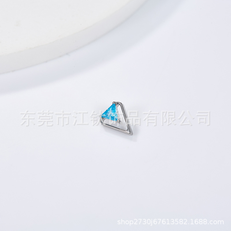 G23 Titanium Ear Cartilage Stud Triangular Hollow CZ Implant Post - 1.2x10mm - Image 4