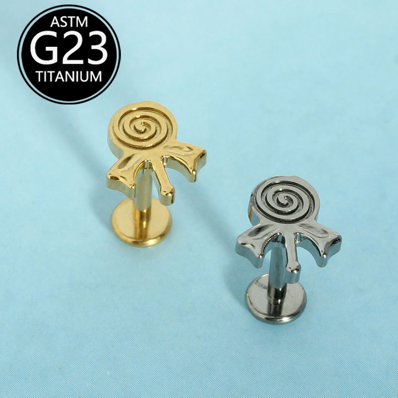 Implant-Grade F136 Titanium Lollipop Lip Stud 16G Cartilage Earring - Image 3