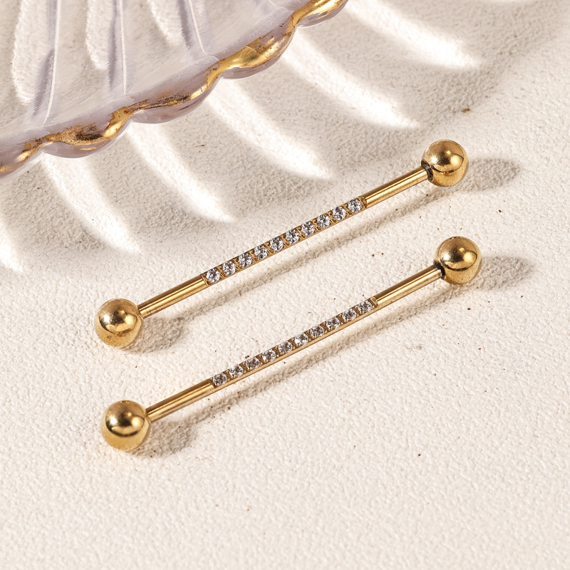 Zesen Diamond Ear Bridge Nails Titanium Steel Auricle Earrings Zircon Double Head Ball Earrings - Image 3