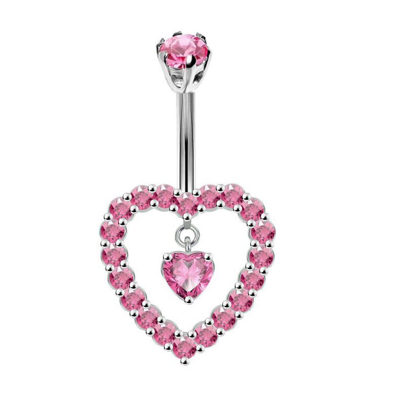 Stainless Steel Heart Zircon Butterfly Navel Ring - Pink Series Belly Button Piercing Jewelry - Image 3
