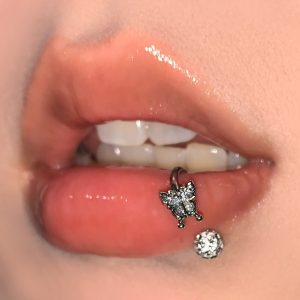 Fine Glitter Silver Butterfly Lip Ring C-Ring D-Ring Sparkling Mud Ball Ear Bone Ring Lip Stud Hot Girl Style Piercing Jewelry