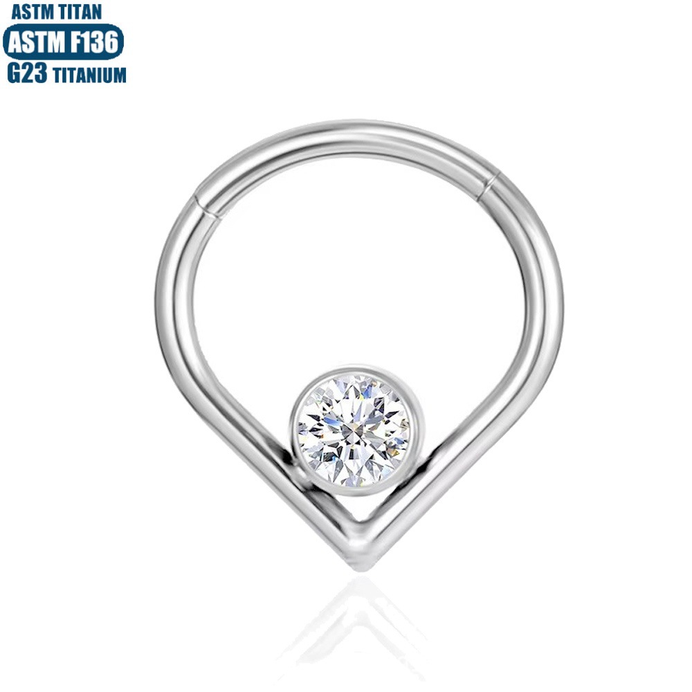 F136 Titanium Zircon Water Drop Hinge Nose Ring Seamless Ring Septum Clicker Earring for Men Women - Image 3