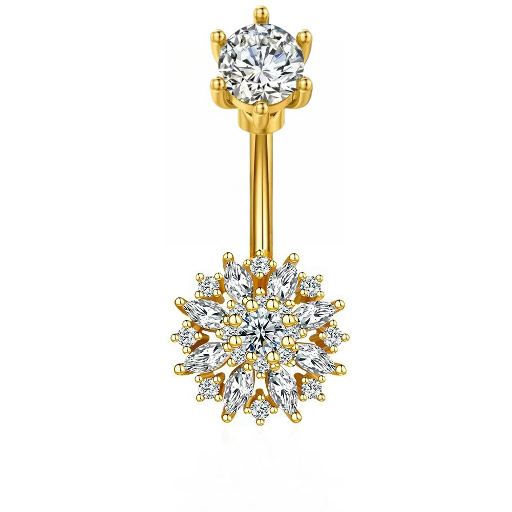 New Fashion Flower Belly Button Ring Inlaid Zircon Stainless Steel Belly Dance Piercing Jewelry for Women Wholesale - Image 3
