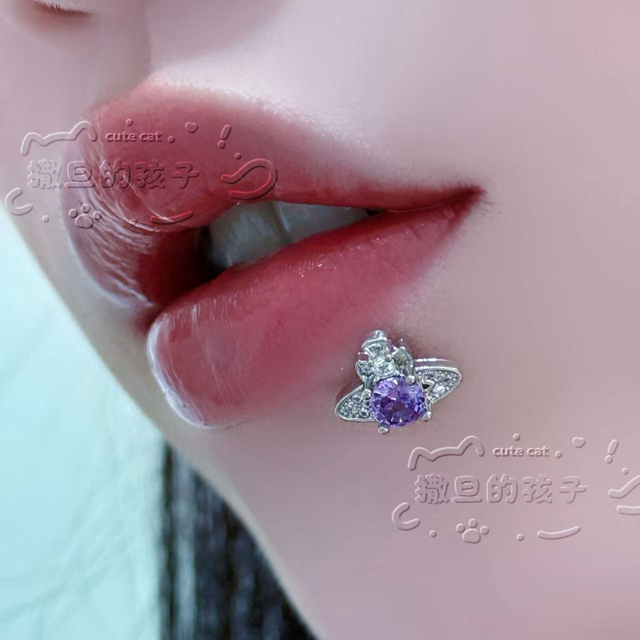 Satan's Child Fragrant Lady Lip Ring 316L Surgical Steel Internally Threaded Blue Lip Piercing Jewelry - Image 3