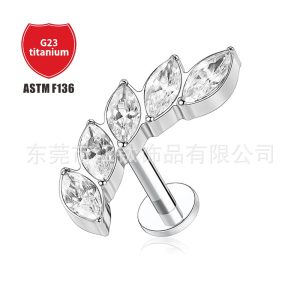 G23 Titanium Horse Eye Ear Stud Inlaid with 5A Zircon, Cross-border Hot Selling Ear Cartilage Jewelry Lip Nail