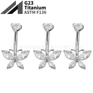 F136 Titanium Internal Thread Tentacle Butterfly Zircon Navel Ring G23 Titanium Alloy Body Piercing Jewelry