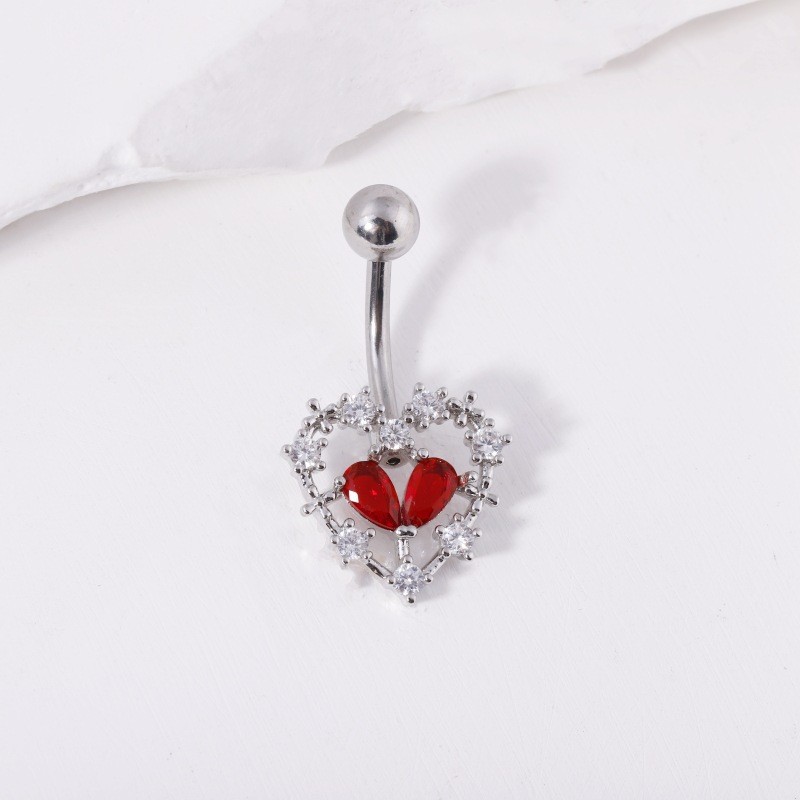 Minimalist Red Heart Flower Navel Ring Titanium Steel Dangle Belly Button Ring for Women - Image 3