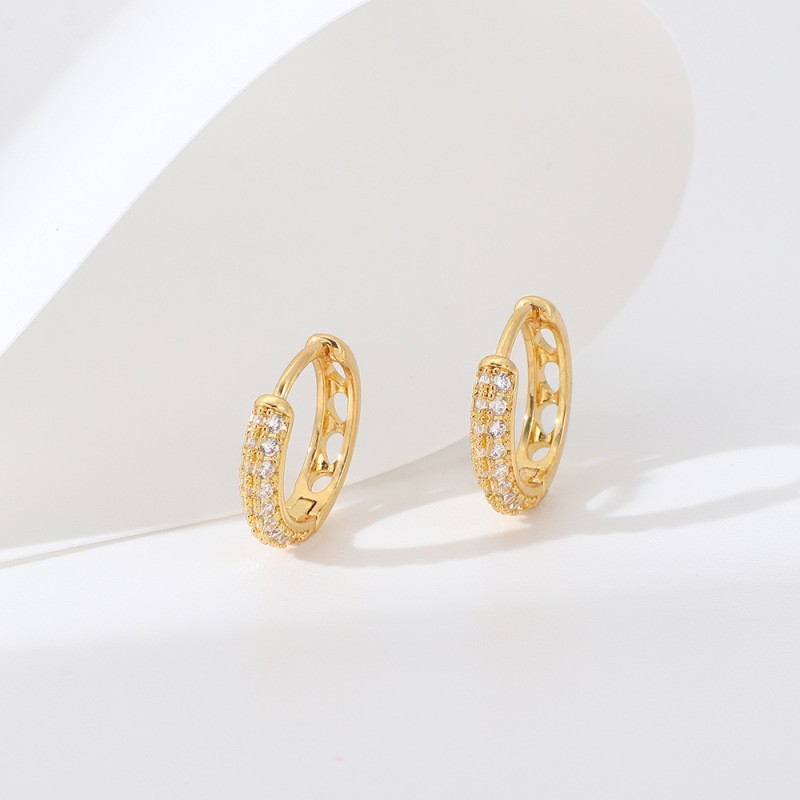 Round Three-Row Zircon Earrings for Women, Simple Fashion Trendy Ear Hoops, Wholesale - Image 2