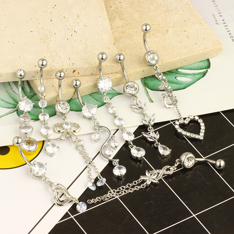 Love Butterfly Zircon Stainless Steel Navel Ring Dangle Belly Button Piercing Jewelry for Women - Image 4