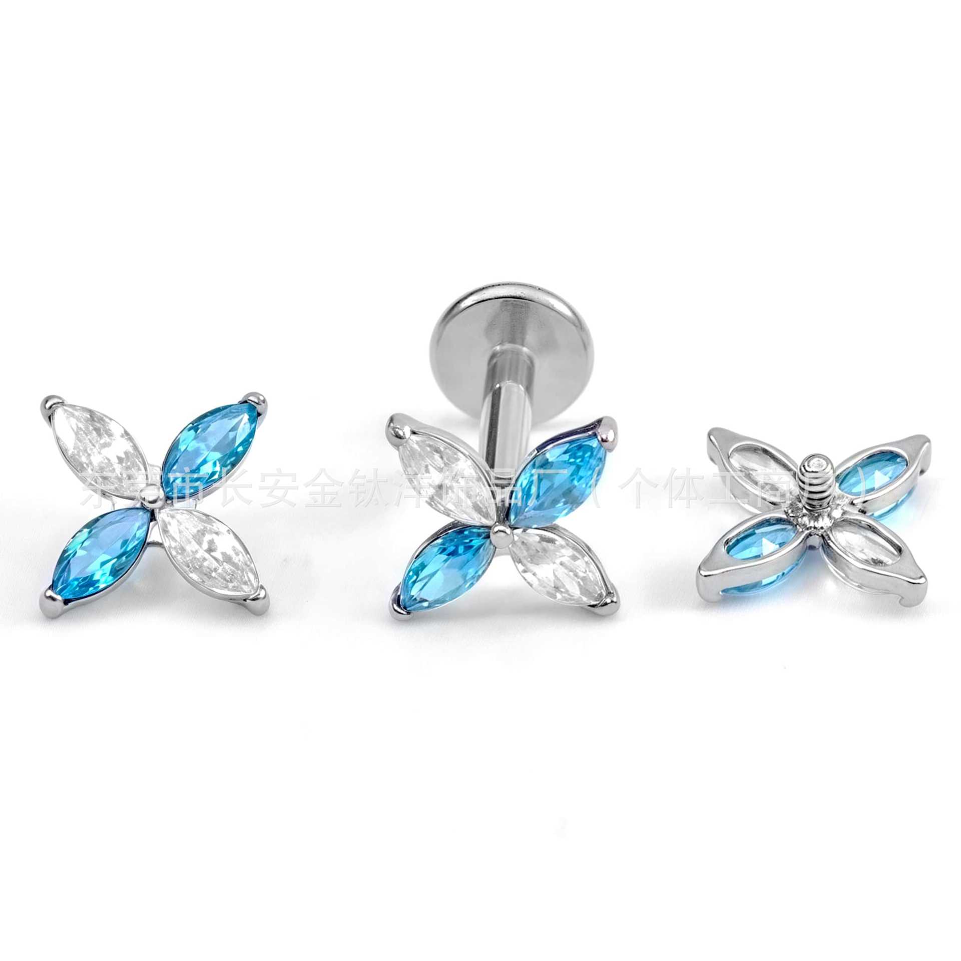 F136 Titanium Four-Leaf Flower Marquise Zircon Lip Nose Ear Piercing Jewelry G23 Titanium Alloy Body Jewelry - Image 3