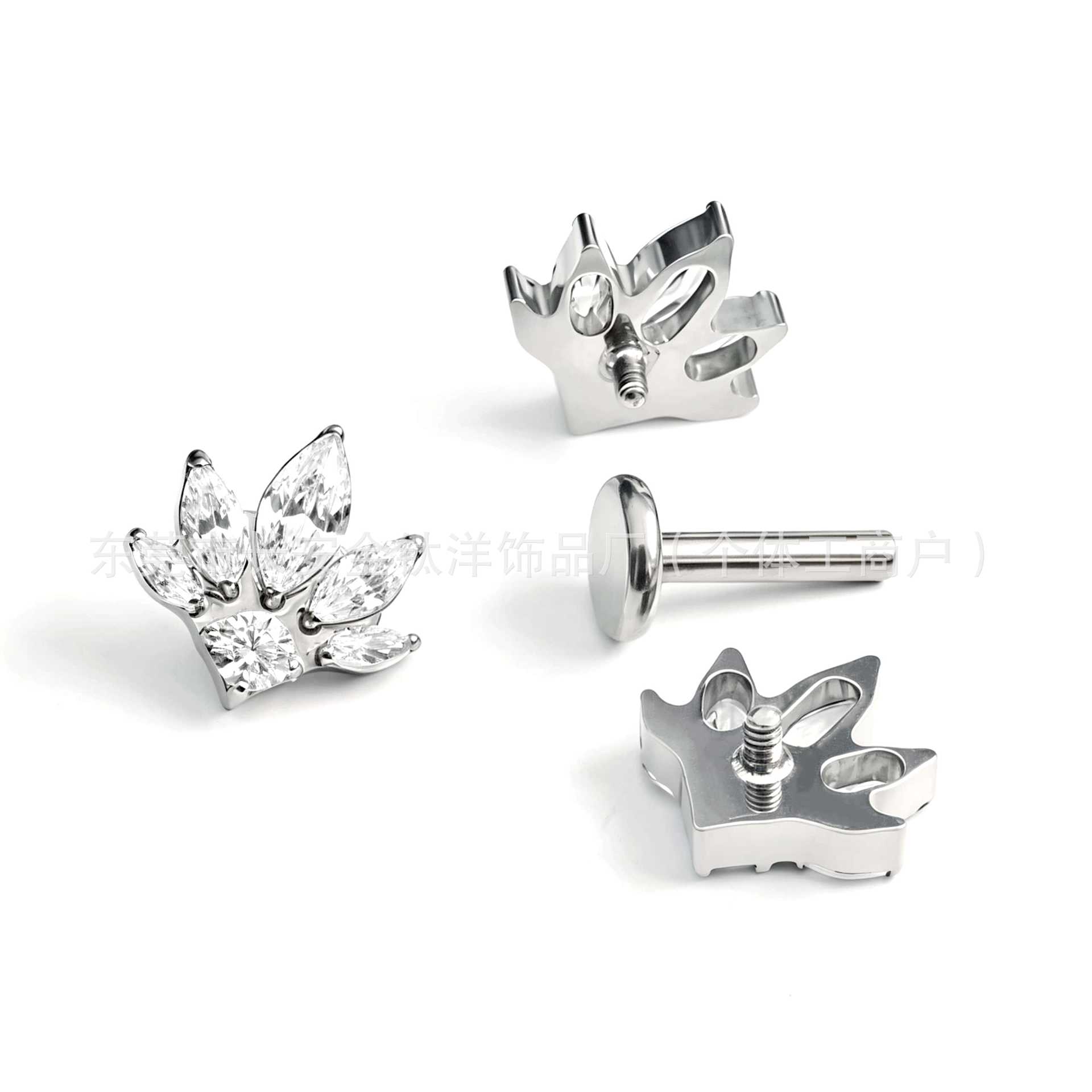 F136 Titanium Full Diamond Five Marquise Round Zircon Lip Piercing Nose Piercing Ear Bone Piercing G23 Titanium Alloy Body Piercing Jewelry - Image 2