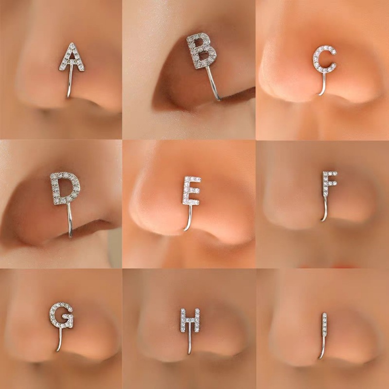 26 Letter Initial Micro-Set CZ Nose Clip Fake Nose Ring No-Pierce Nose Jewelry Fashion Accessory - Image 3