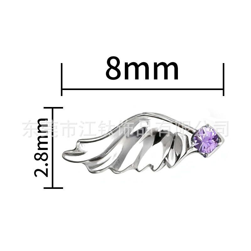 G23 Titanium Alloy Angel Wings Earring with Zircon - Gold, 1.2mm x 10mm Cartilage Stud - Image 2