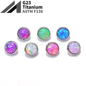 F136 Titanium Flat Back Opal Earring Lip Ring Nose Stud Tongue Barbell Body Piercing Jewelry