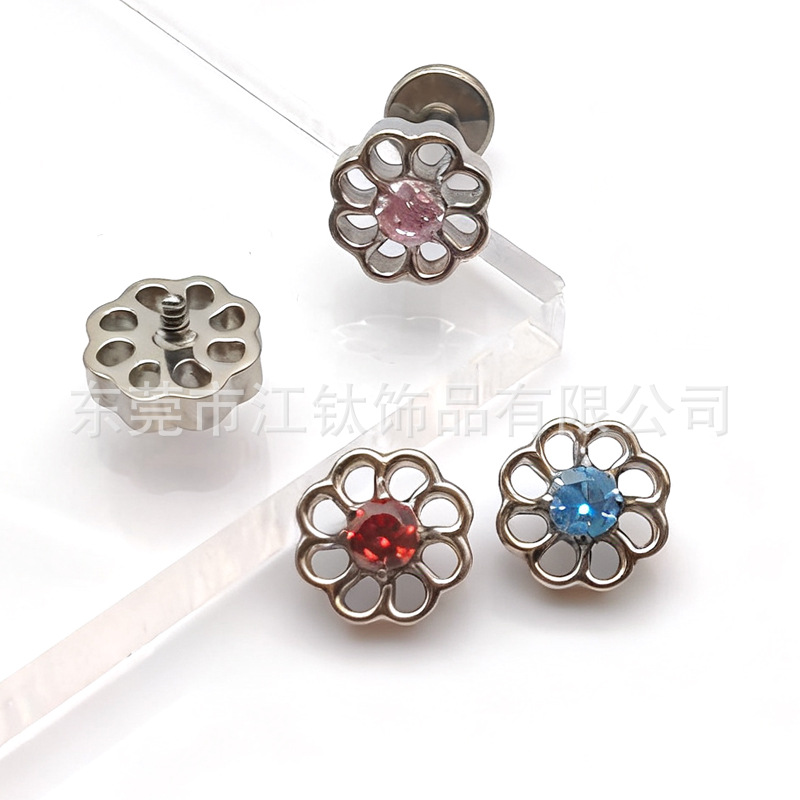 ASTM F136 Titanium Alloy Flower Earring with Zircon Inlay - G23 Titanium Body Piercing Ear Stud - Image 5