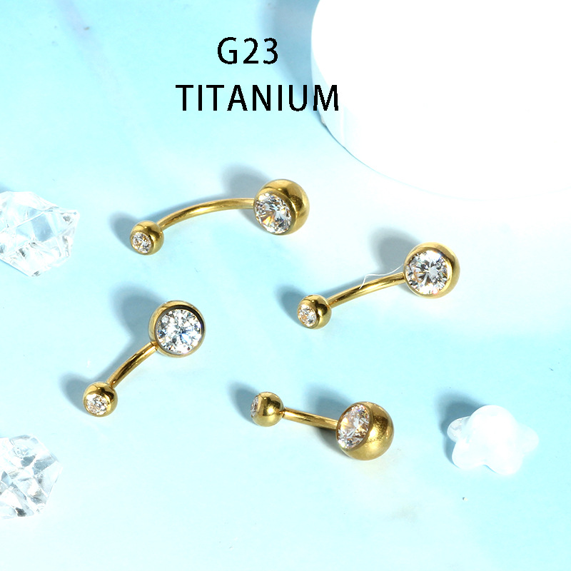 G23 Titanium Navel Ring with Zircon - Body Piercing Jewelry Belly Button Ring 8-10-12-14mm Single Sold - Image 5
