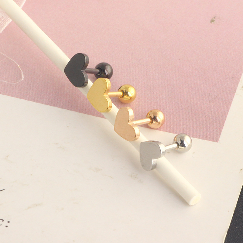 Stainless Steel Cartilage Ear Studs with Five-Pointed Star, Peach Heart, and Cross Motifs - Screw Twist Ball Piercing Jewelry Earrings - Image 3