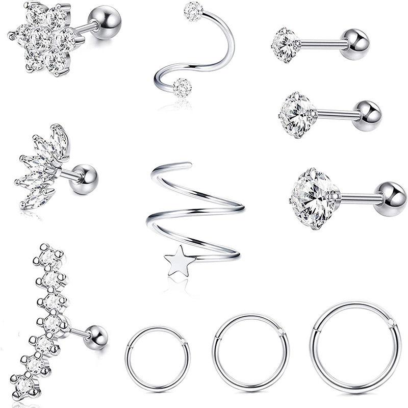 Rose Gold Ear Earring Helix Star CZ Stud Ear Piercing Jewelry 11 Piece Set - Image 2