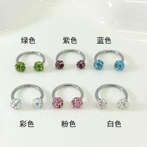 Mud Ball Lip Ring Steel Titanium Flash Diamond Horseshoe Ear Bone Nail Lip Nail External Thread Niche Hot Girl Piercing Jewelry