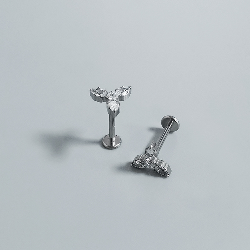 G23 Titanium Alloy Labret Stud with 5A Zircon Lip Piercing Jewelry Cross Border Best Selling Custom Earrings - Image 3