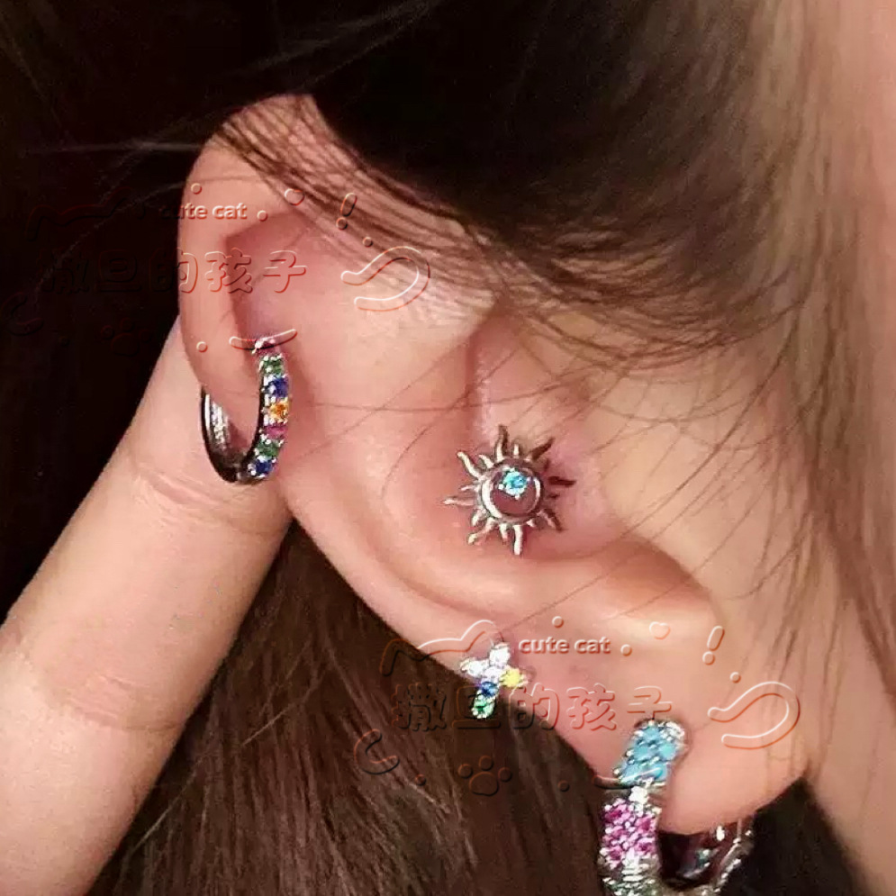 Satan's Child Wandering Art Student Rainbow Infinity Ear Studs 316L Surgical Steel Cochlear Daith Helix Earrings - Image 4