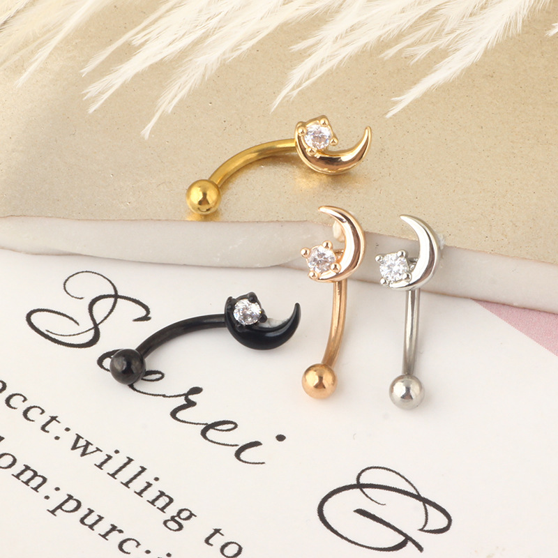 16G Stainless Steel Micro-Inlaid Zircon Moon Star Ear Stud Screw Ball Fashion Earrings for Women - Image 5