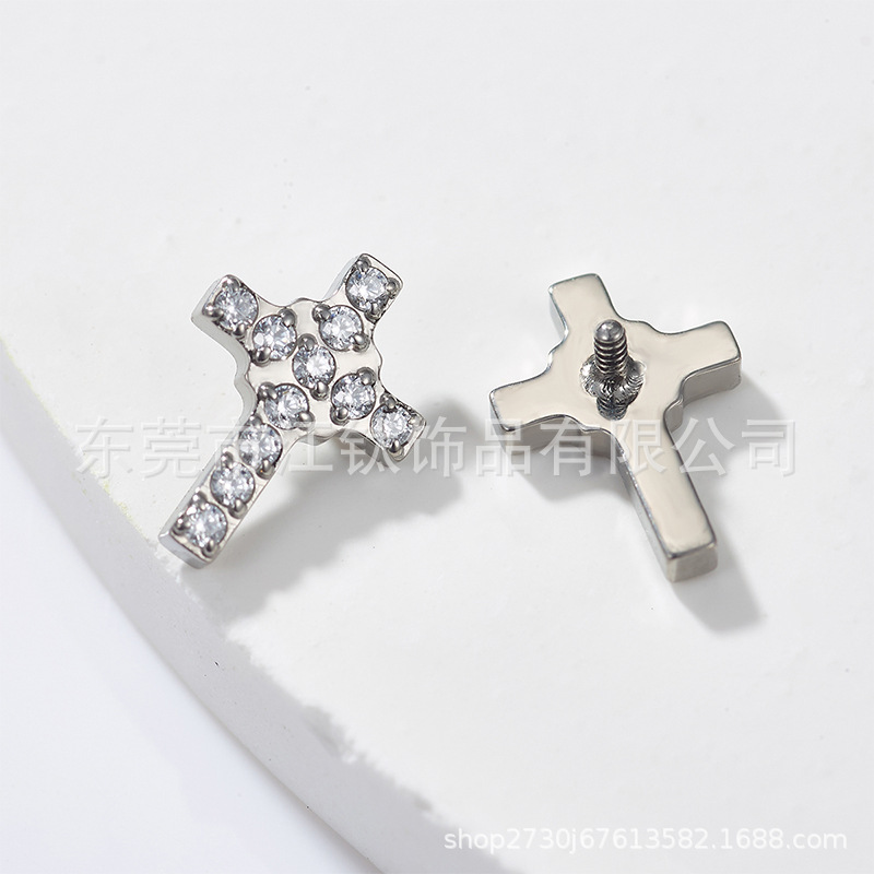 G23 Titanium Cross Earring Inlaid with Zircon - 1.2x10mm Cartilage Stud for Helix Tragus Ear Piercing Jewelry - Image 4
